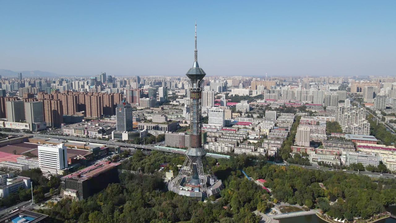  石家庄电视塔地标建筑航拍
