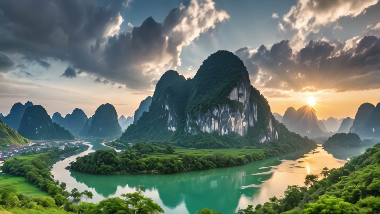 桂林山水甲天下喀斯特地貌日出日落云海延时 48