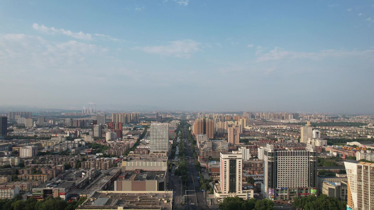 山东淄博城市建设航拍  