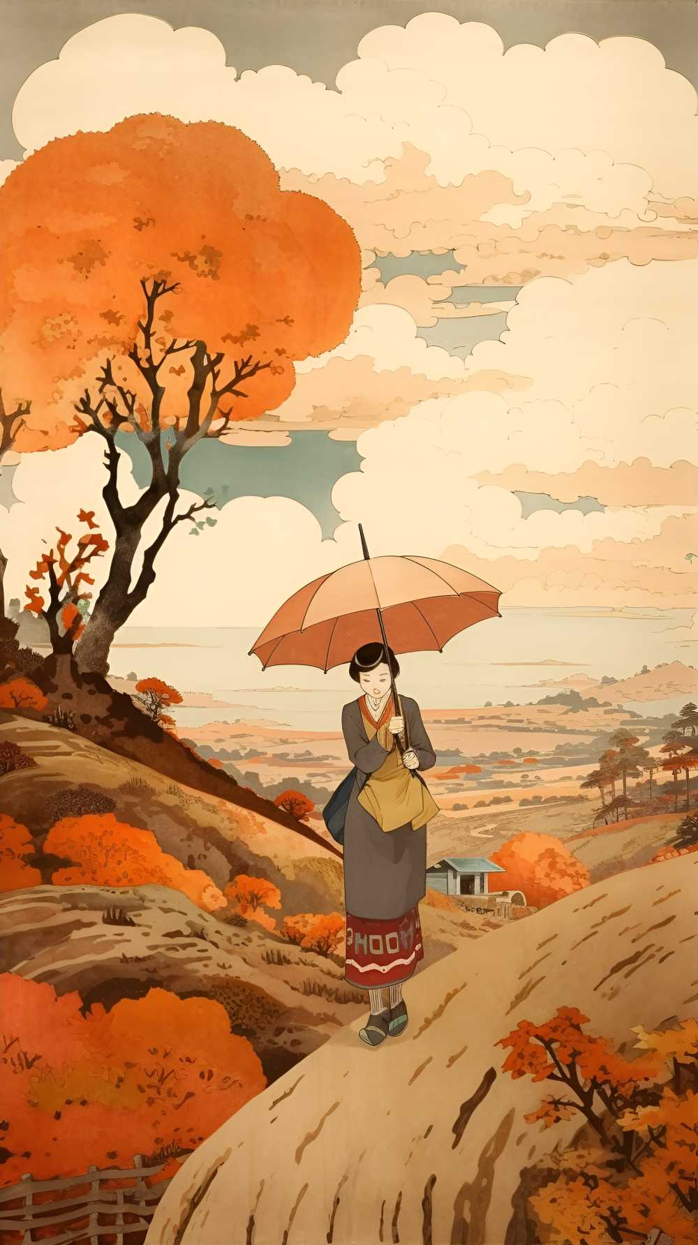 拿着伞的动画片女孩