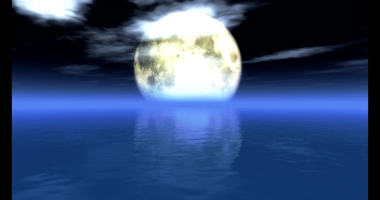 唯美大海上升月亮白月光蓝色夜空圆月明月大屏幕舞台LED视频  54