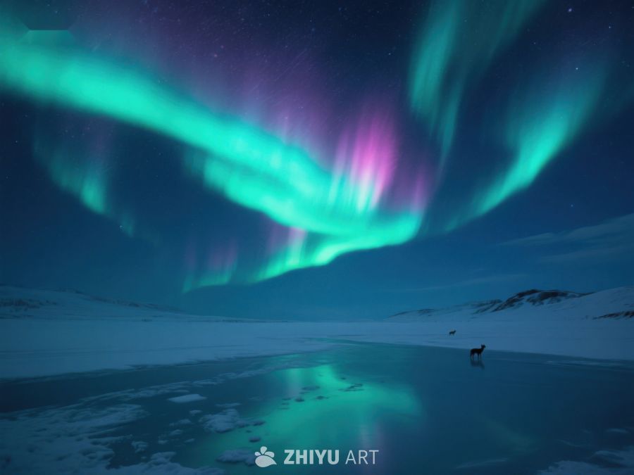 极光下的雪地剪影 44