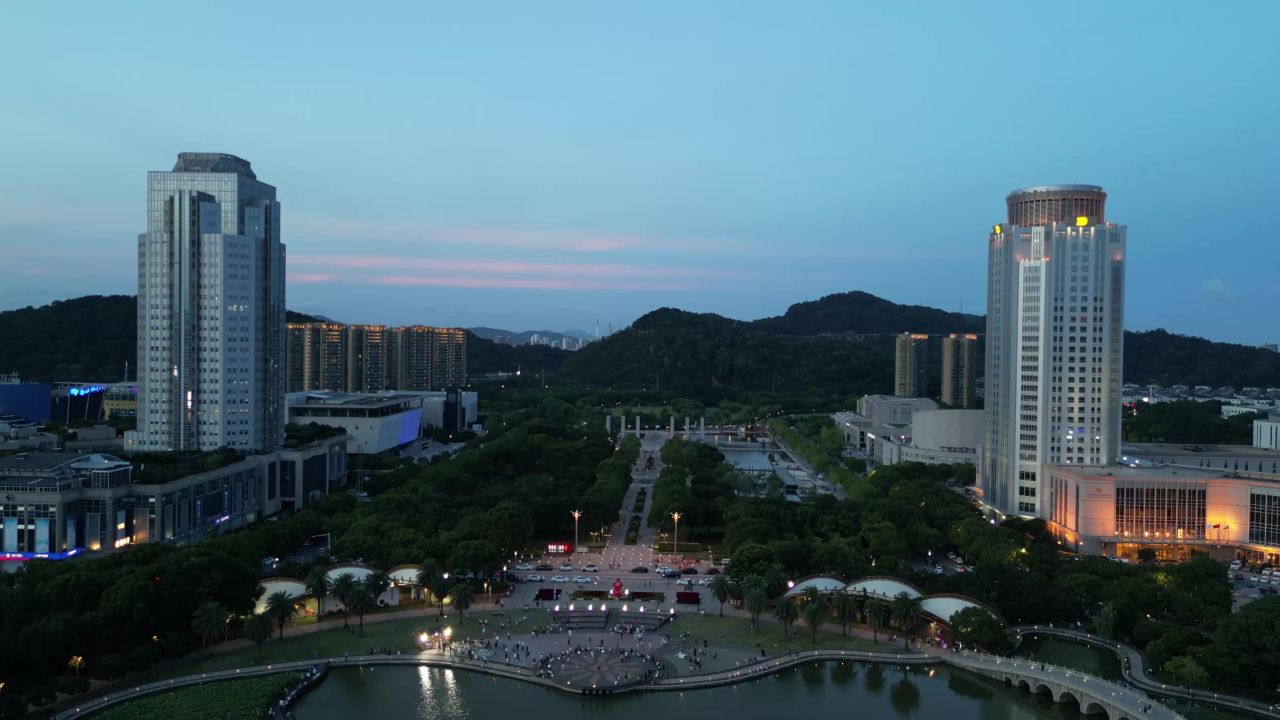 航拍台州城市风光地标建筑