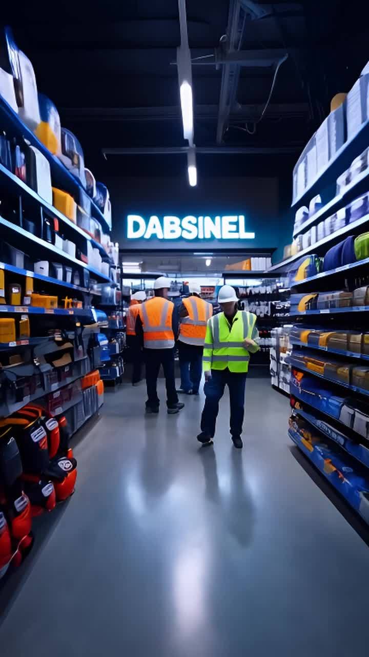 一家宽敞的Dabsinel电气工具商店，陈列着各种