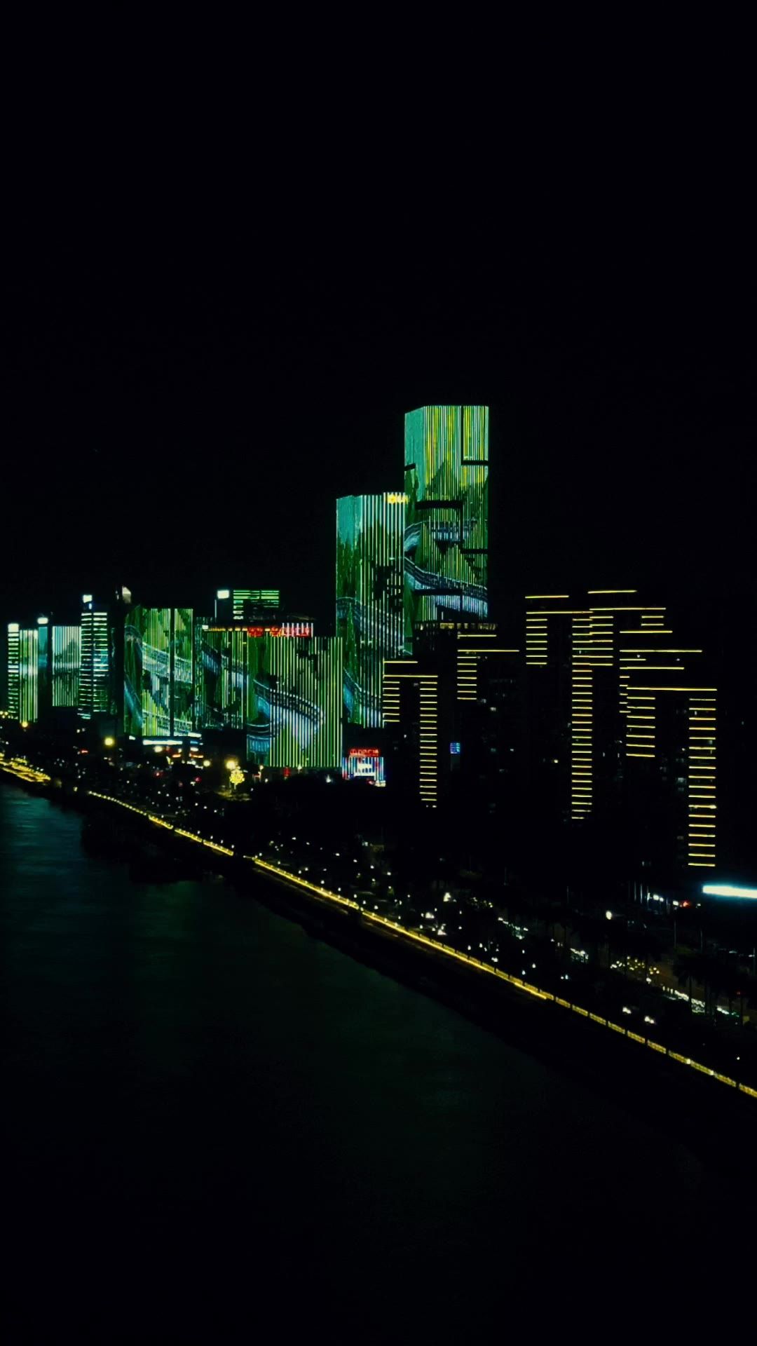 福建福州城市夜景竖屏航拍