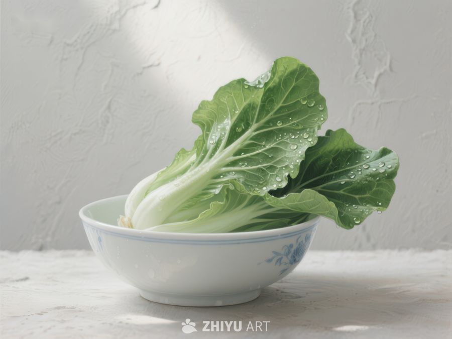 青菜置于白色瓷碗中 337
