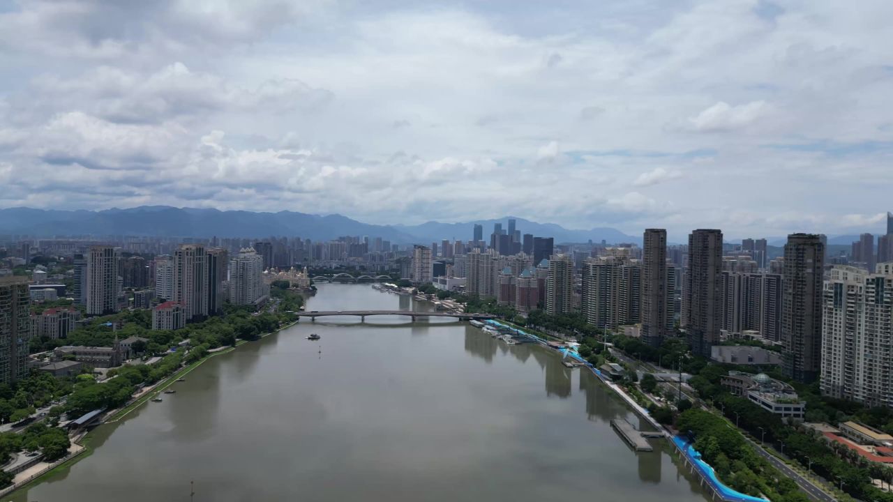 航拍福州闽江两岸城市风光