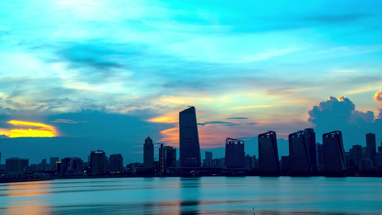 珠海拱北空镜晚霞四