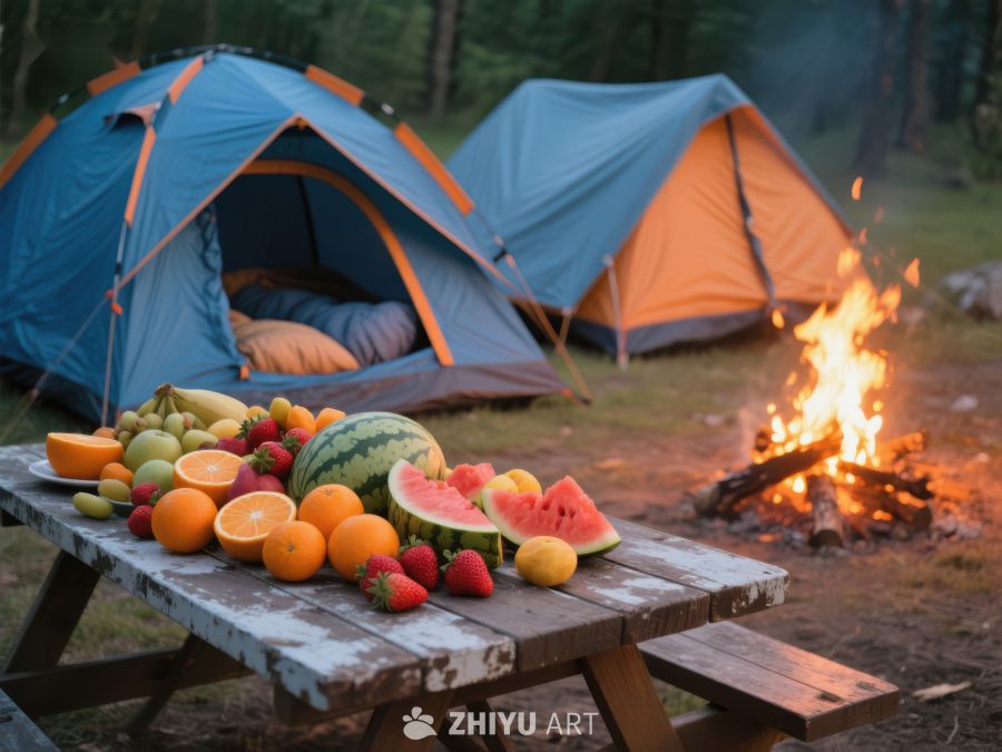 露营野餐，篝火旁的水果盛宴 350