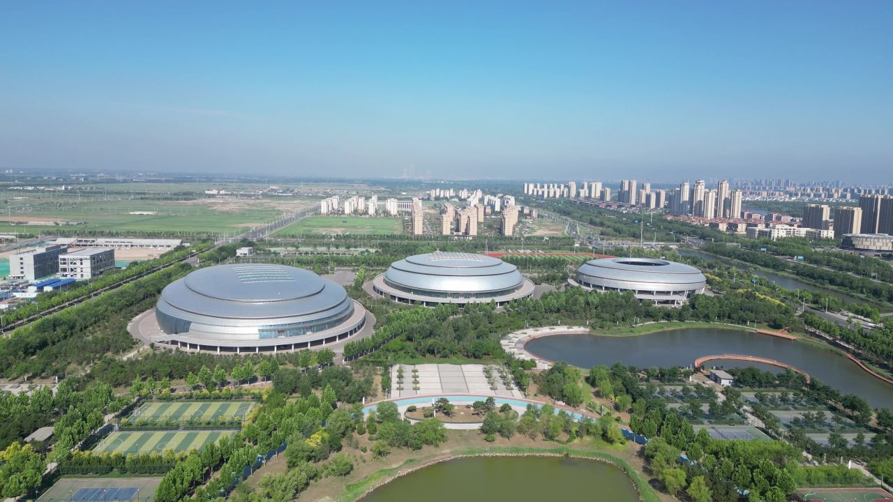航拍山东东营全民健身公园