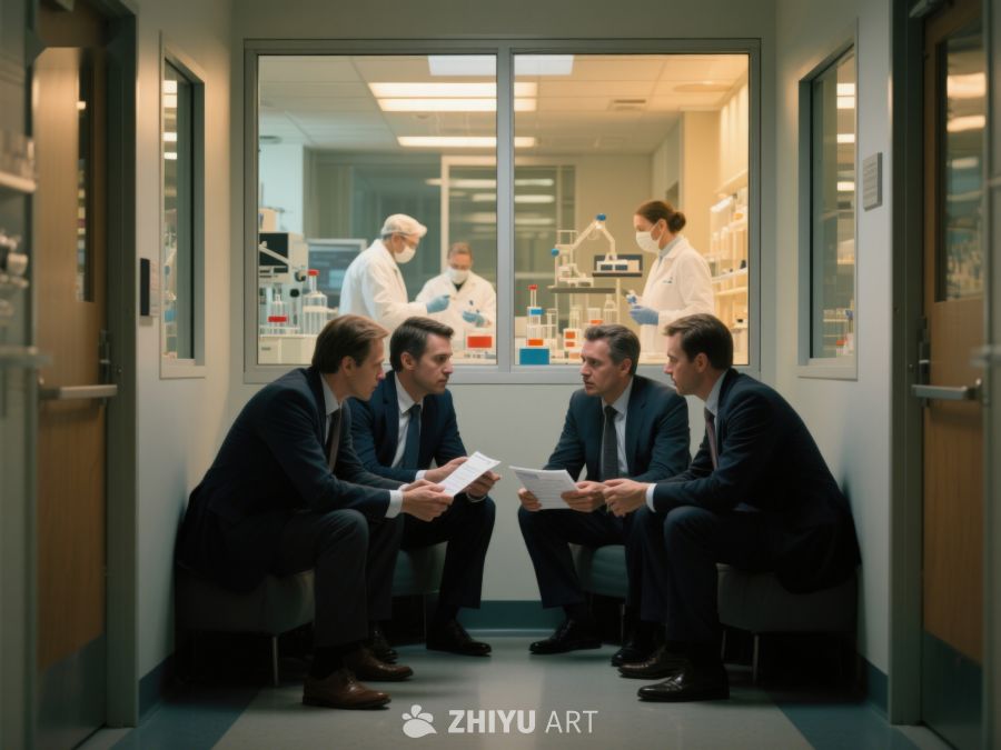 商务人士走廊讨论，实验室人员背景工作 352