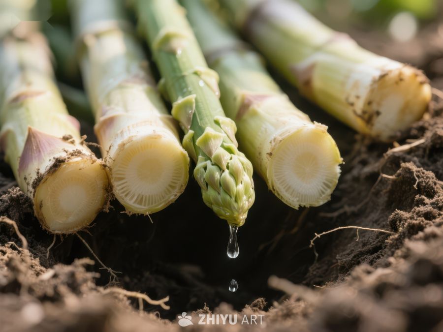 新鲜芦笋出土，水滴点缀 516