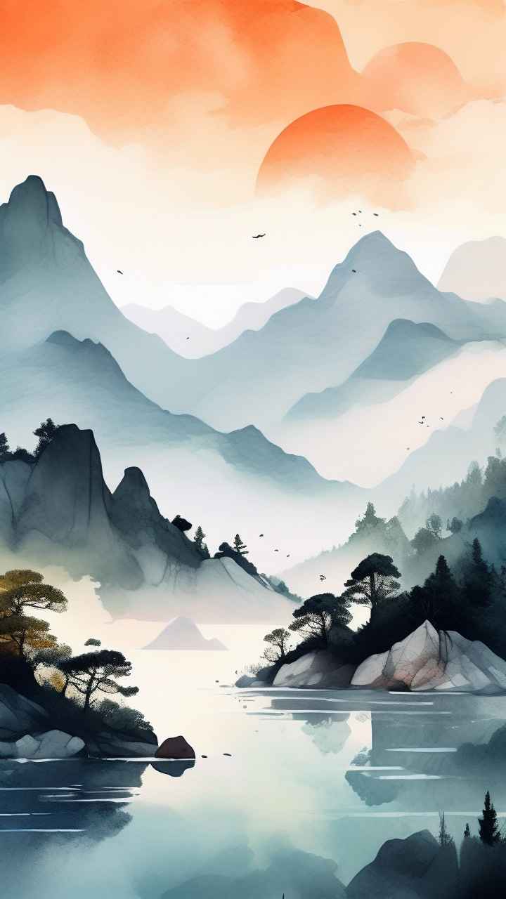 国风山水画背景插画 14