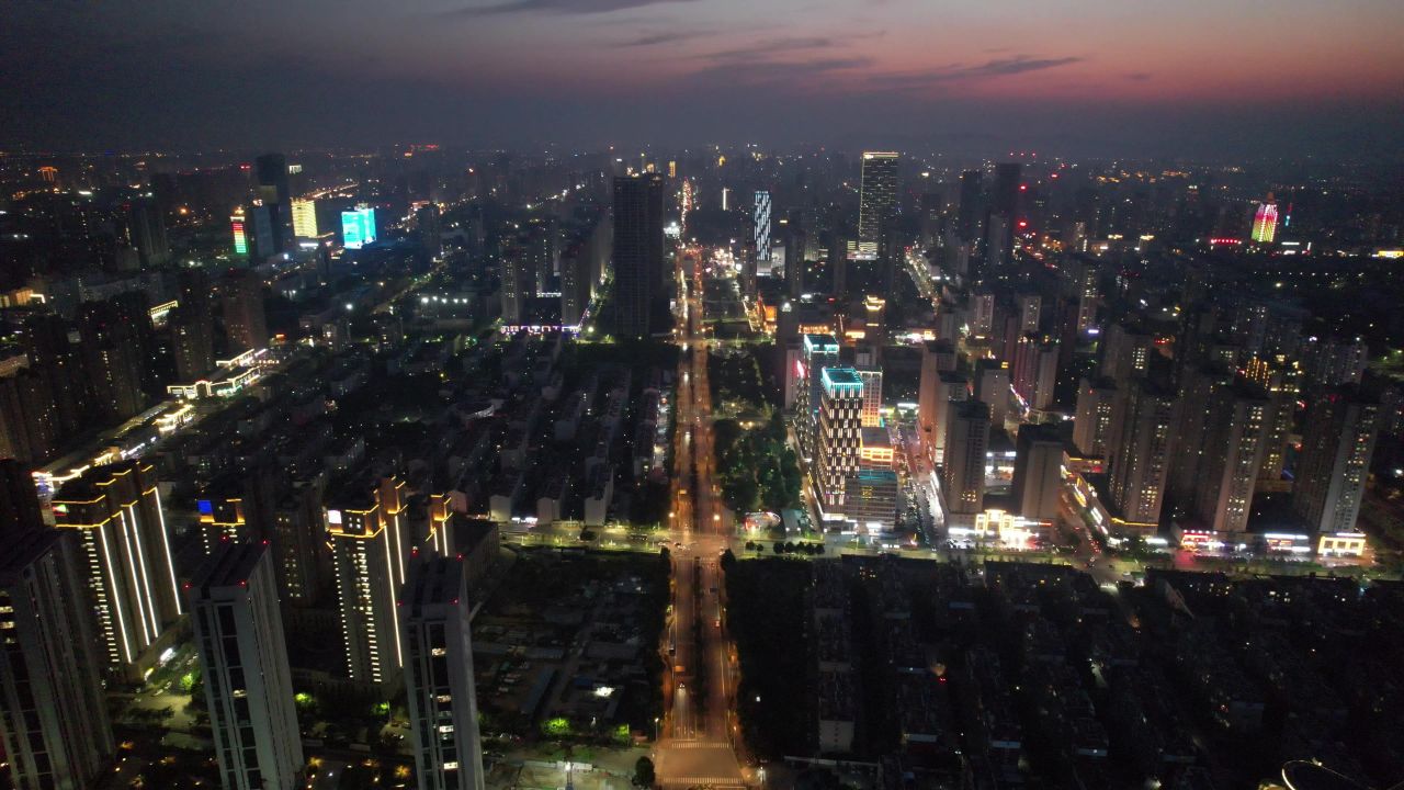 山东日照城市夜景灯光航拍  