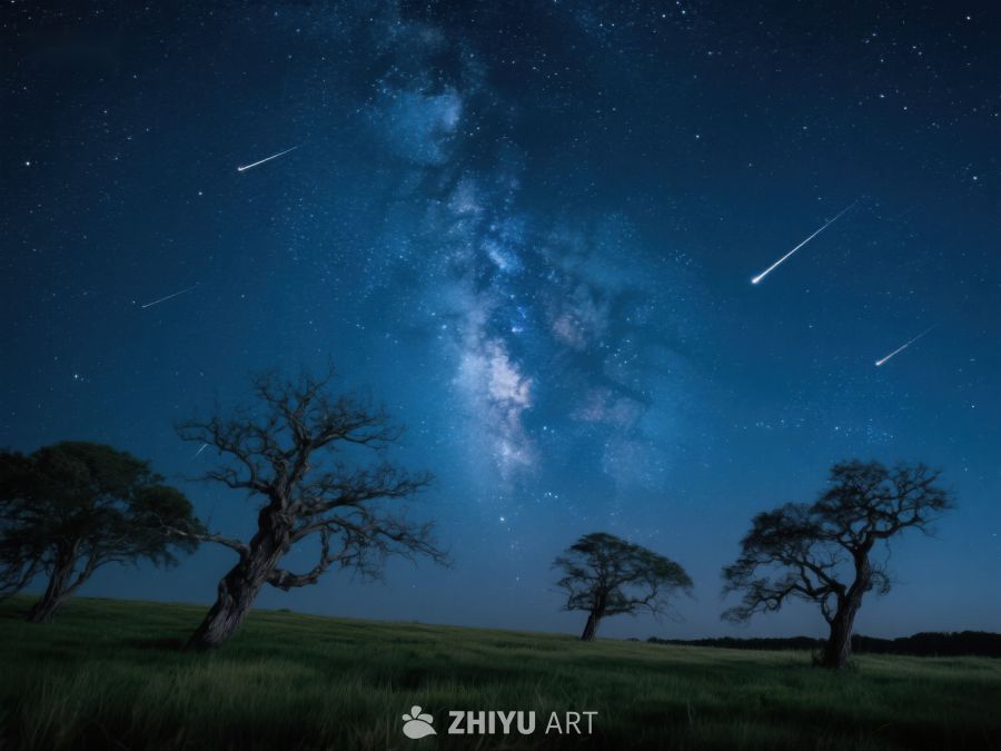 夜空银河与流星划过树影 437