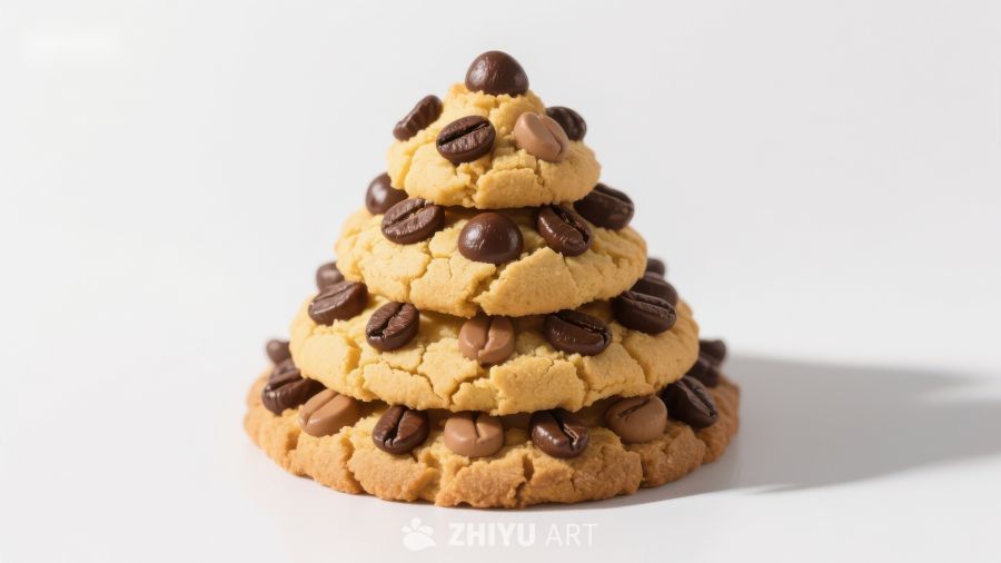 咖啡豆装饰的饼干金字塔