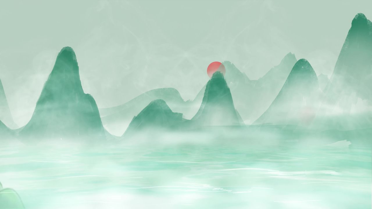 古风卷轴开场LED背景中国风意境水墨山水画舞台视频动态背景素材 26