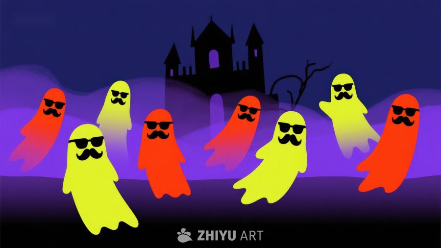 彩色幽灵夜游神秘城堡