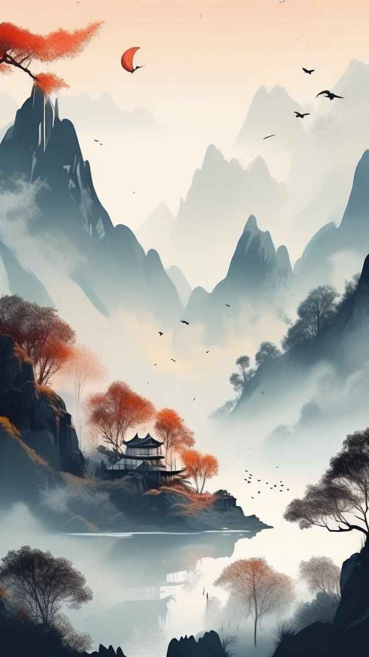 国潮山水插画风景图 10
