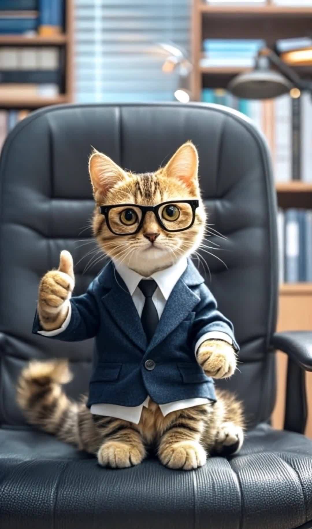 西装眼镜虎斑猫竖大拇指点赞