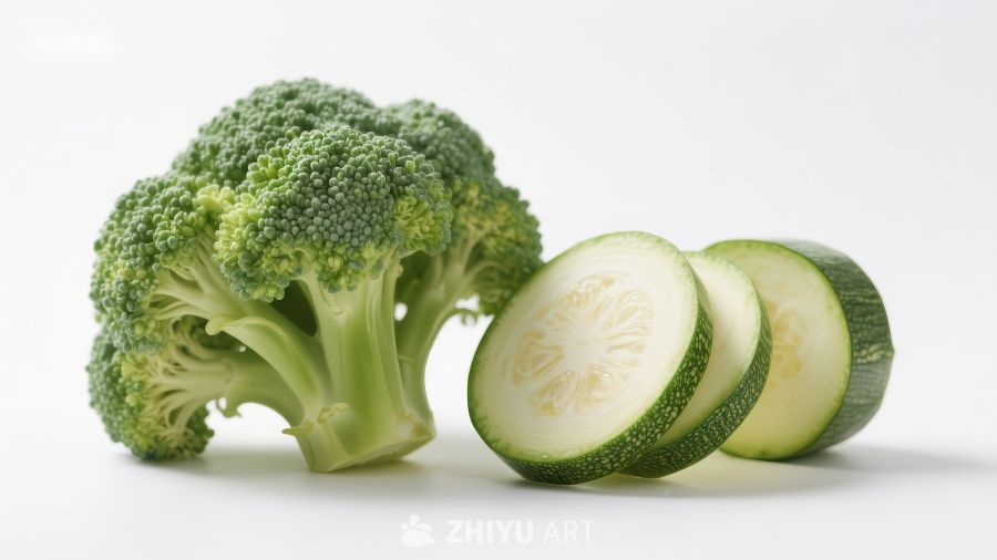 新鲜西兰花与切片黄瓜