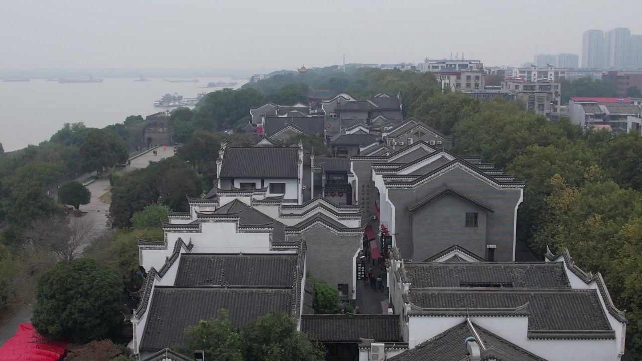 湖南岳阳巴陵广场汴河街航拍 