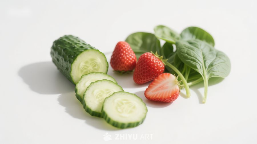 黄瓜草莓与菠菜切片
