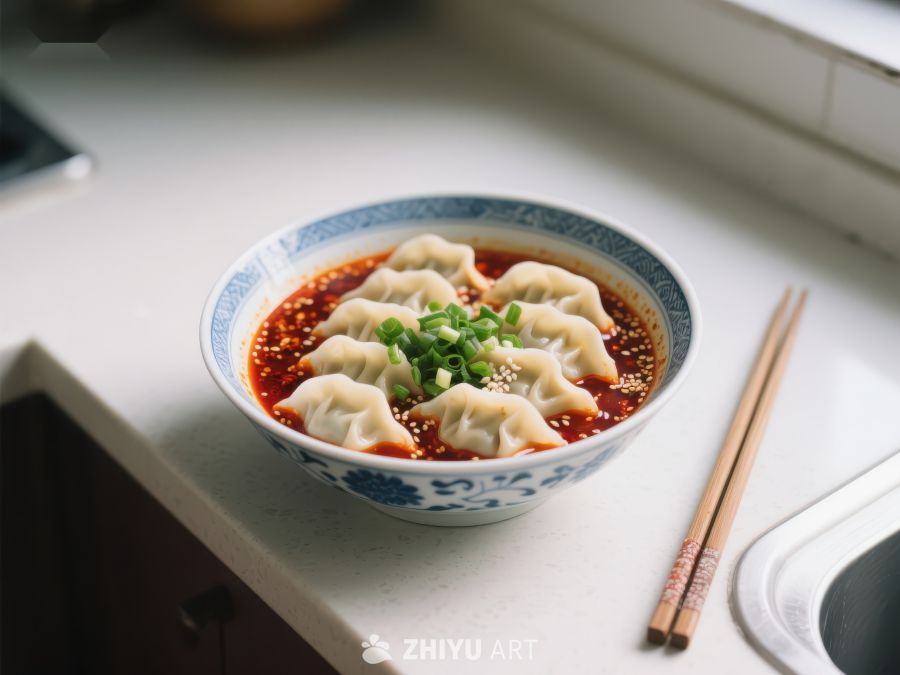 热辣水饺配香菜，美味诱人 874