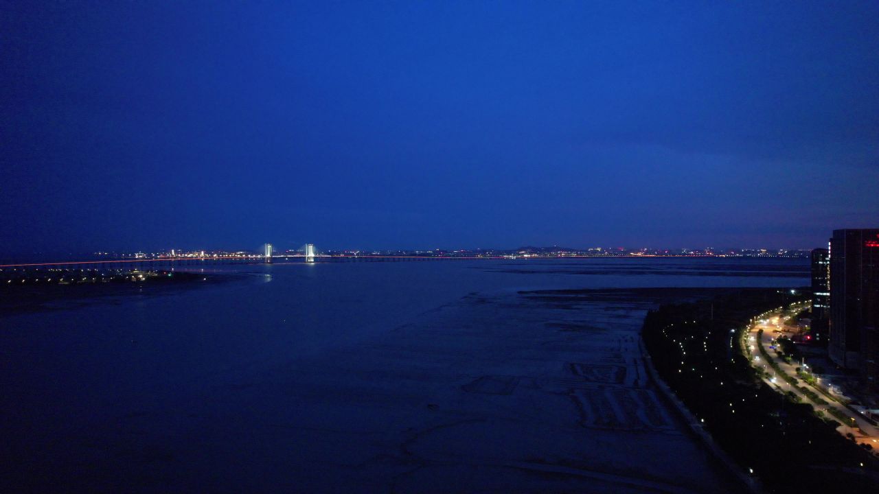 福建泉州城市夜景灯光交通航拍晋江 