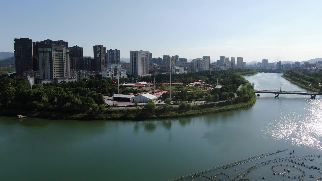 湖北咸宁城市风光地标建筑航拍  