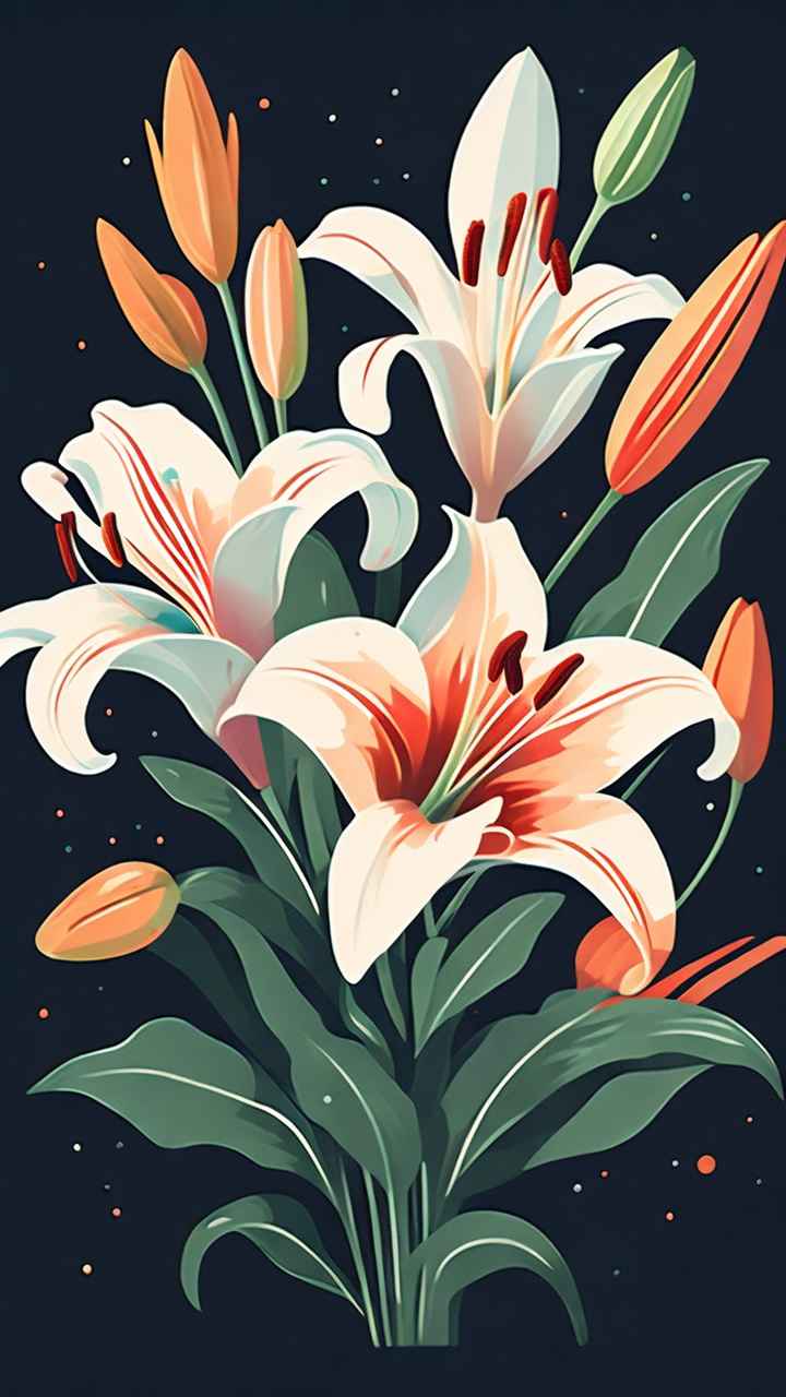 百合捧花插画平涂 14