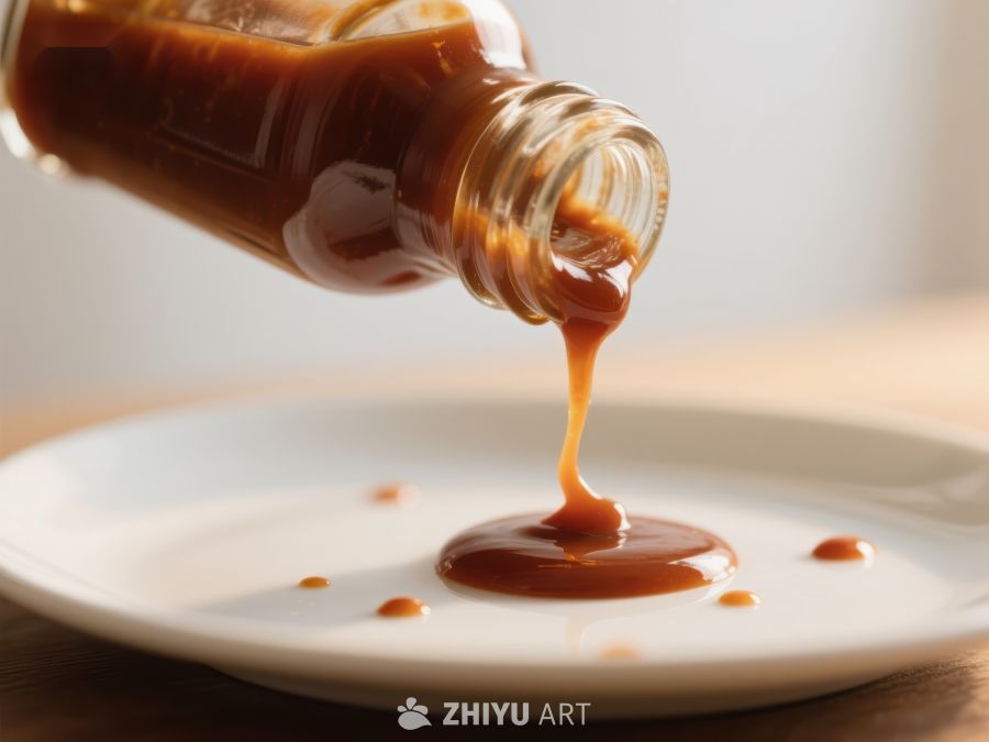 焦糖酱缓缓倒入盘中 249