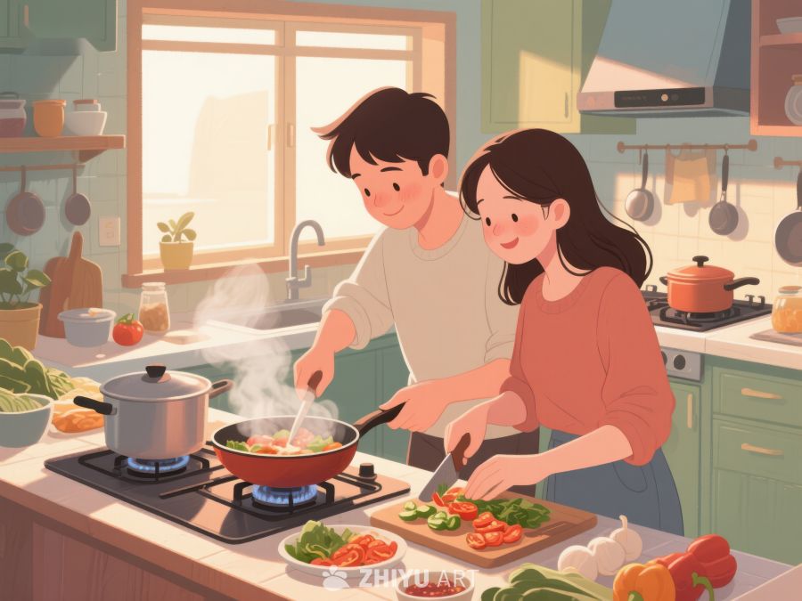 温馨厨房，情侣共煮美食 673