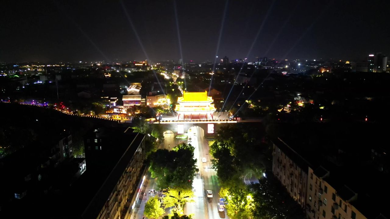 河南开封大梁门夜景灯光航拍