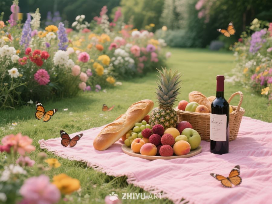 花园野餐：面包水果与美酒 304