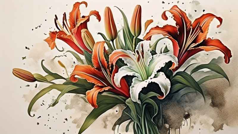 百合捧花插画平涂 18