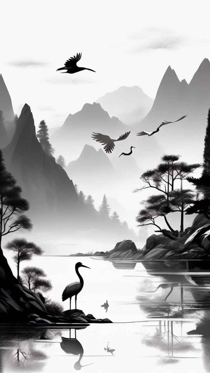 国风鹤山水风景插画 60