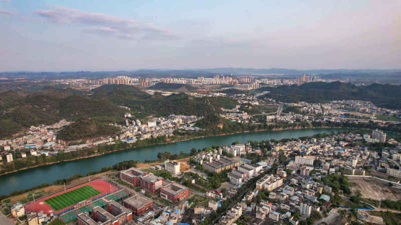 广西崇左城市全景航拍  