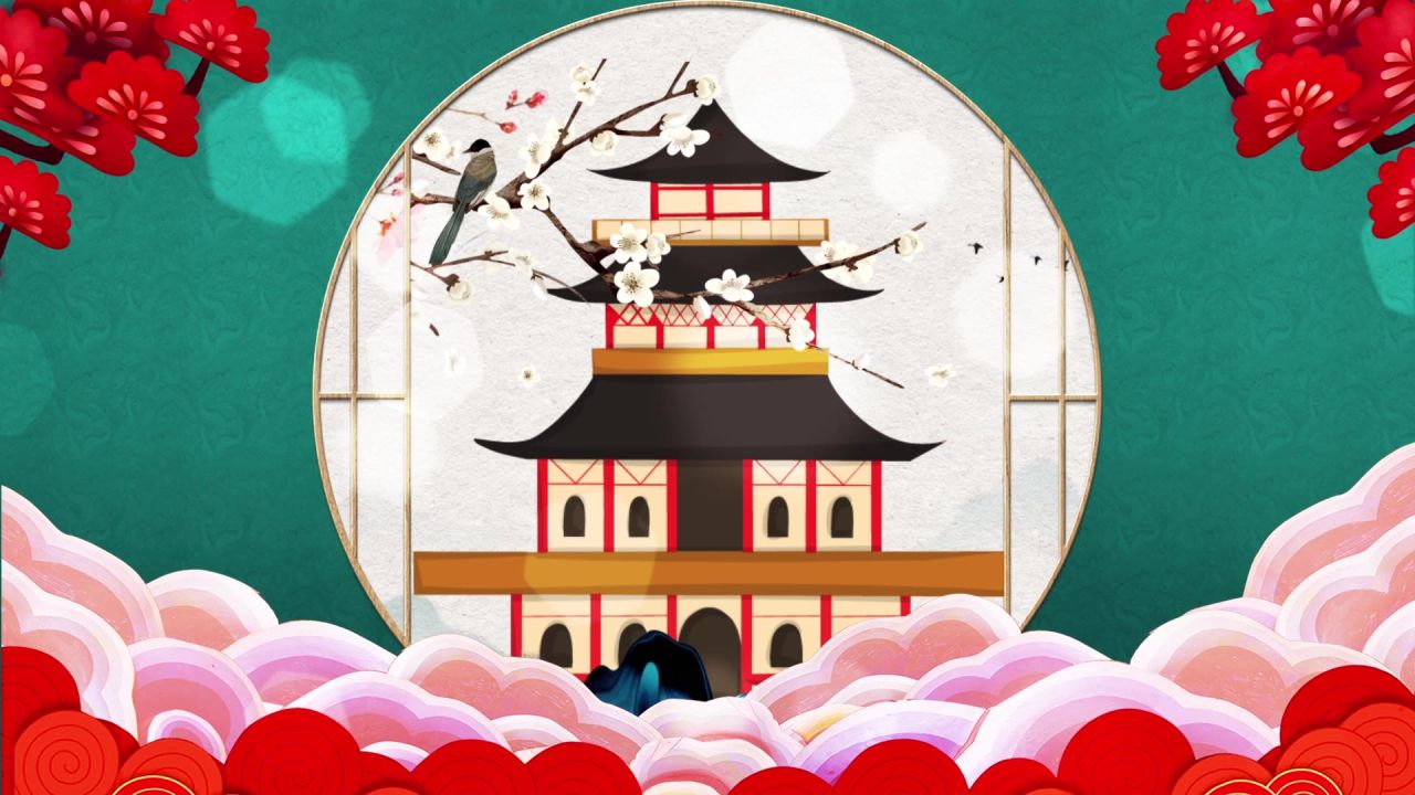 古风背景视频 中国风 意境春天 桃花 水墨 49