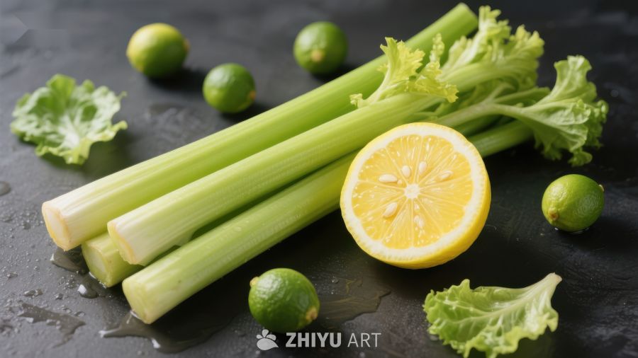 新鲜芹菜与柠檬青柠组合