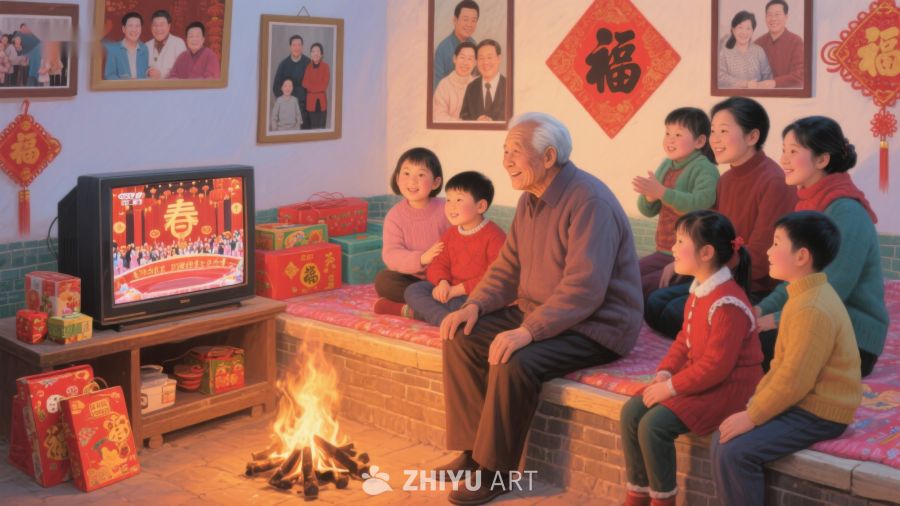 家庭围炉观看电视庆祝节日 541