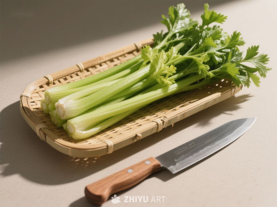 新鲜芹菜与刀具静物图 471