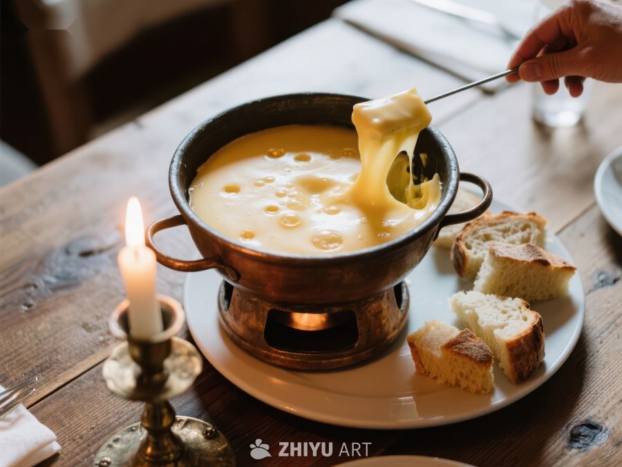 奶酪火锅与面包的美味瞬间 392