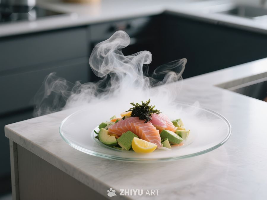 烟雾缭绕的三文鱼刺身盘 1730