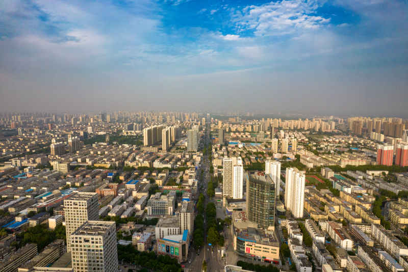 山东济宁城市建设天际线航拍摄影图