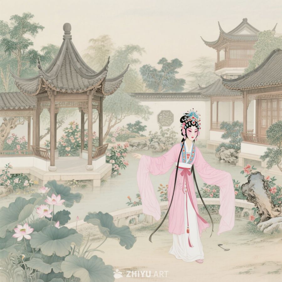 传统工笔风格画、古诗画、复古古装古代女
