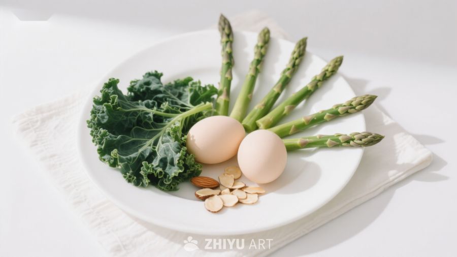 盘中新鲜蔬菜与鸡蛋