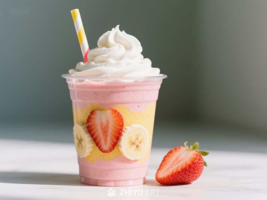 草莓香蕉奶昔配奶油