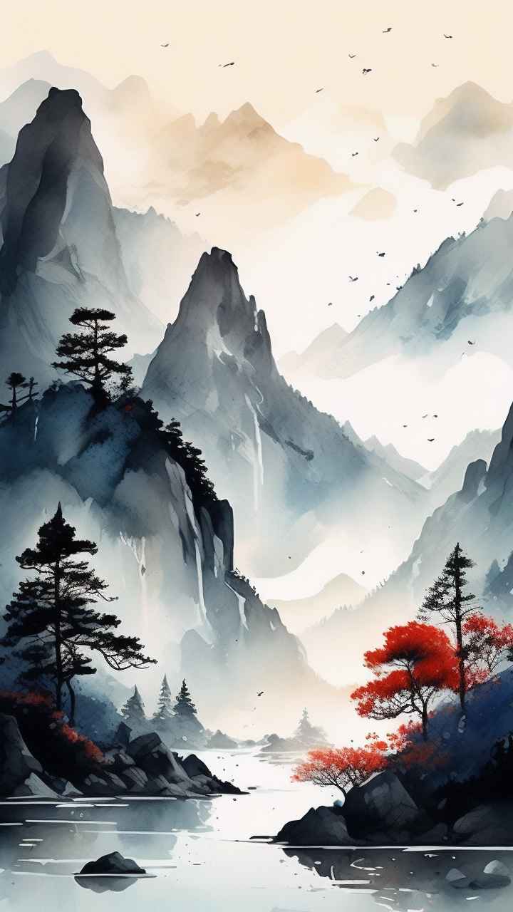 国风山水画背景插画 19