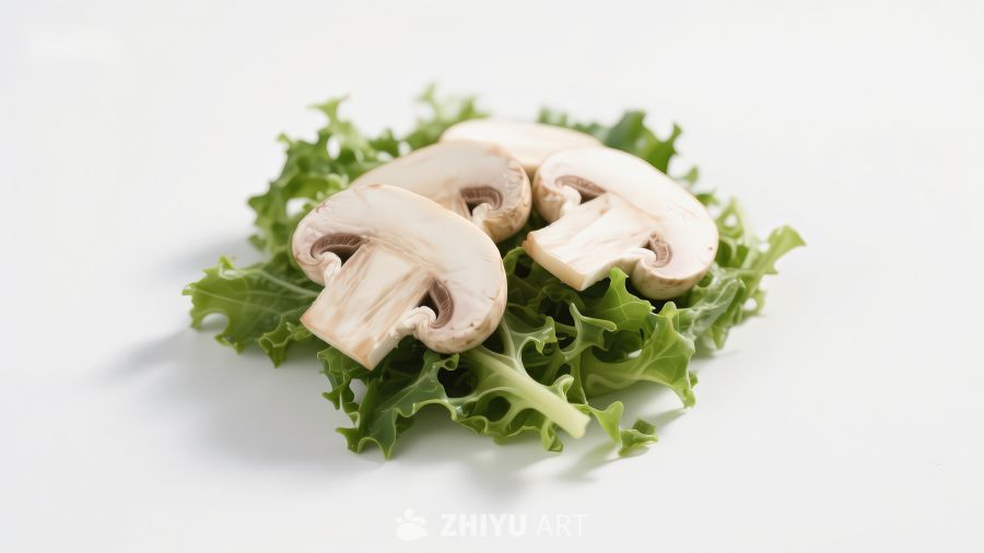 新鲜蘑菇置于生菜上